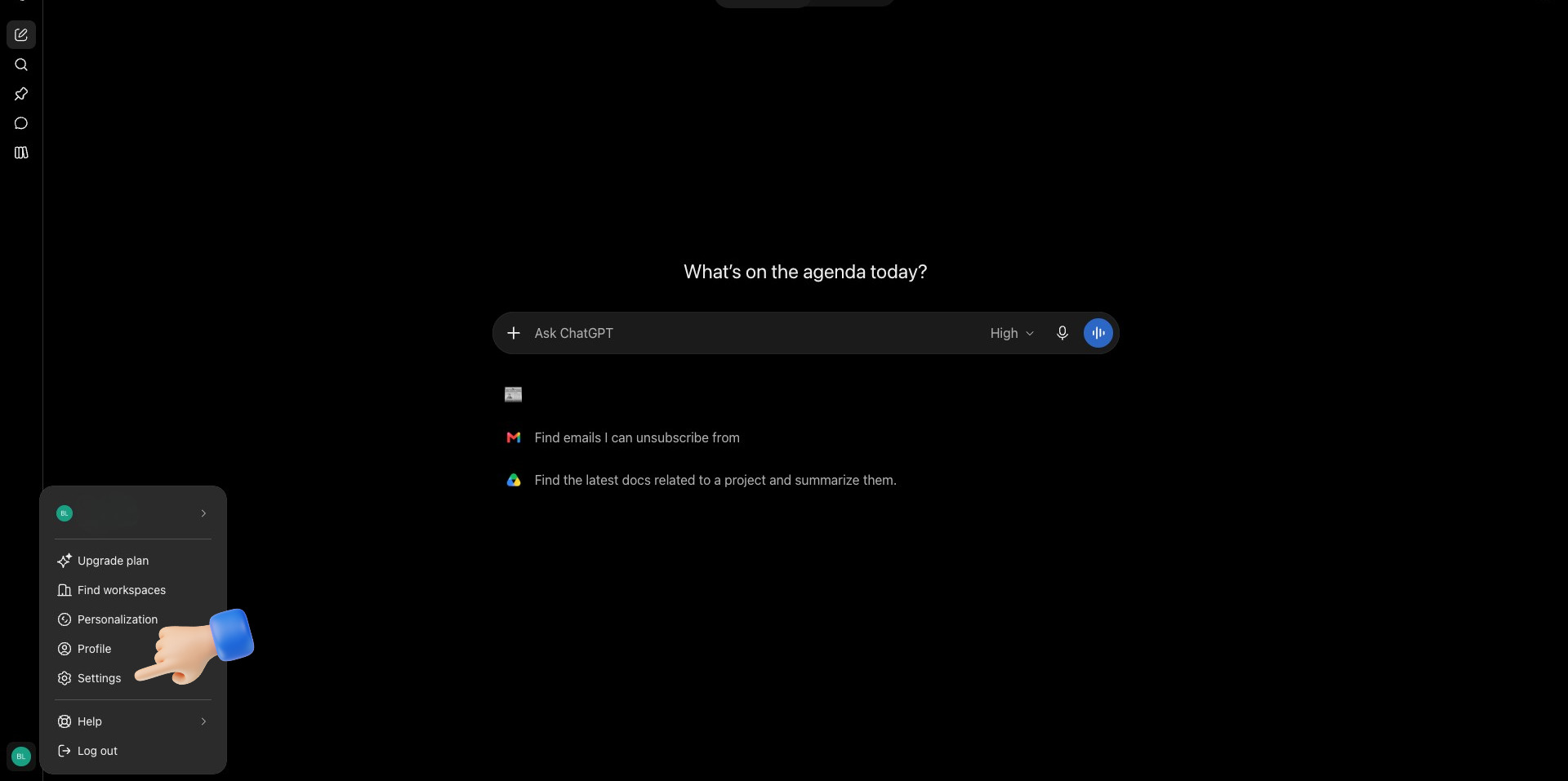 ChatGPT profile menu - Click Settings