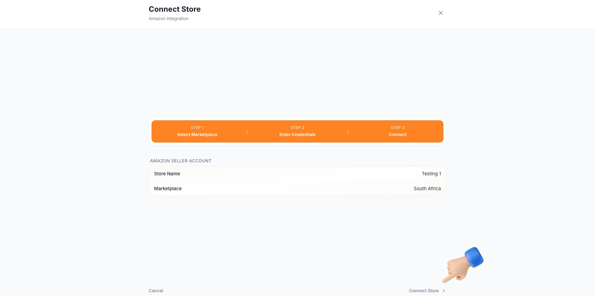 TSeller Connect Store dialog - Click Connect Store button