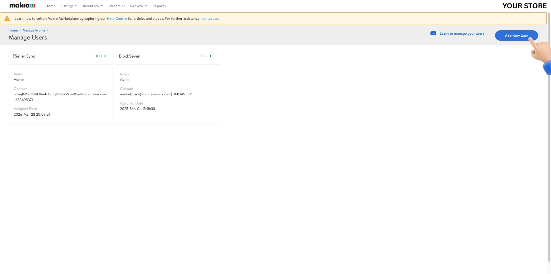 Manage Users - Click Add New User