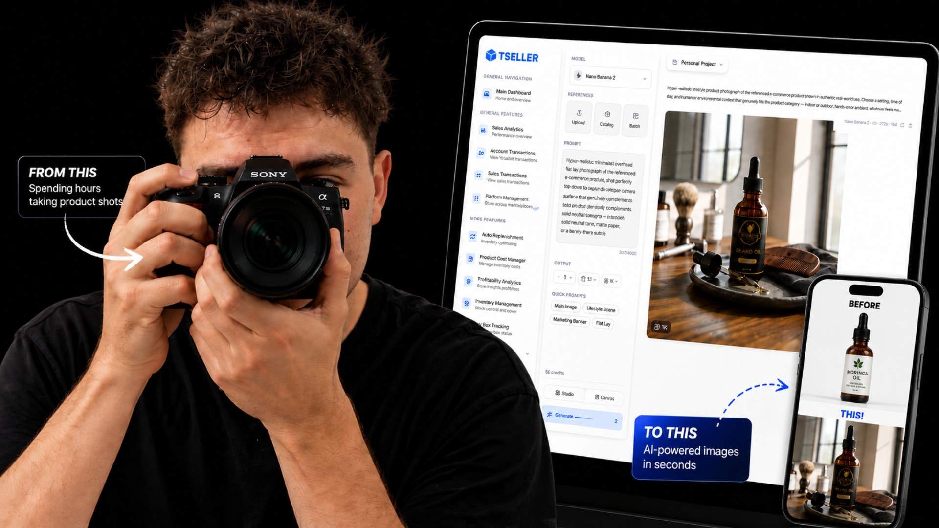 TSeller AI Image Studio — generate studio-quality product photos, lifestyle scenes, and ad creatives for Takealot, Amazon, Shopify, Makro, and WooCommerce listings
